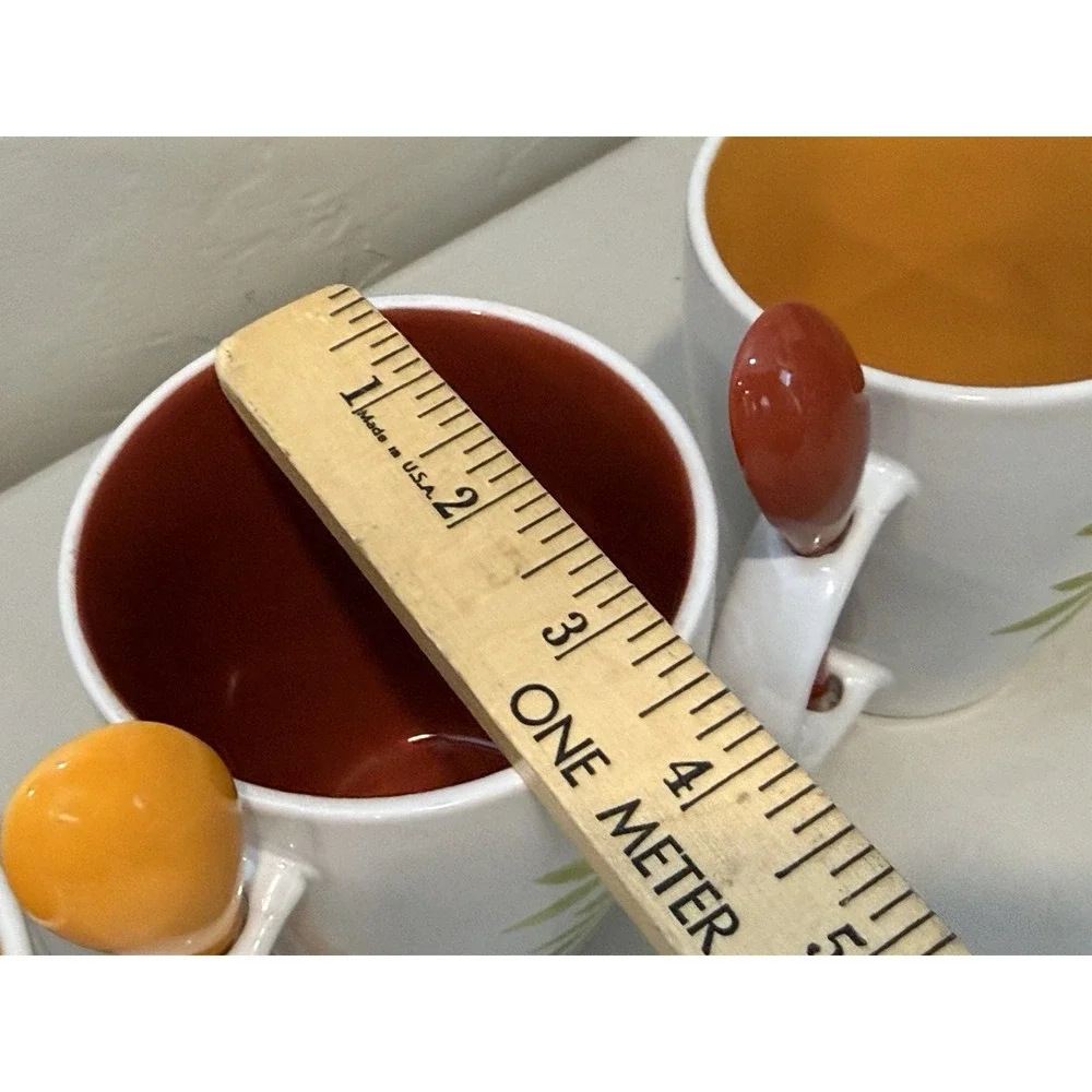 Lot Of 3 Pier 1 Stoneware Coffee Mugs 14 oz  with Spoons Fowers Hand painted